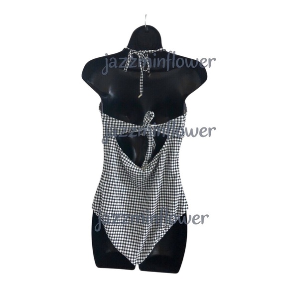 Betsey Johnson white black classic gingham print halter swimsuit size XL new - Picture 13 of 13